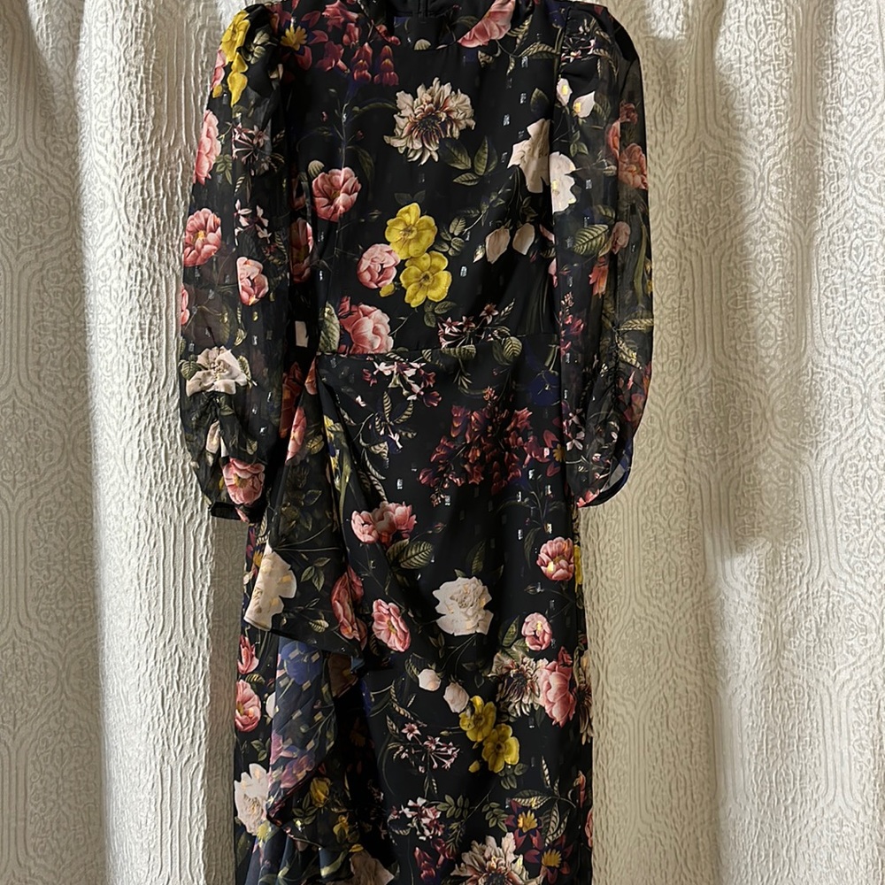Eliza J Ruffle High Neck Floral Chiffon Dress